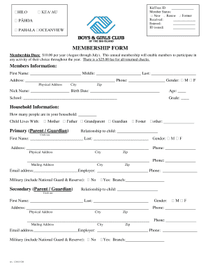  Membership Form Boys &amp; Girls Club of the Big Island 2015