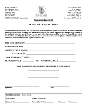 Transcript Fee of $5 Griffin Spalding County School  Form