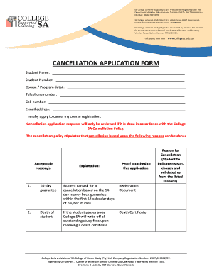 Cancellation Application Form College SA