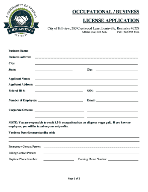 Blank Business License  Form
