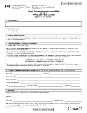 Canada Articles Dissolution  Form