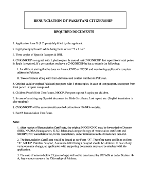 Pakistan Renunciation Certificate Sample  Form