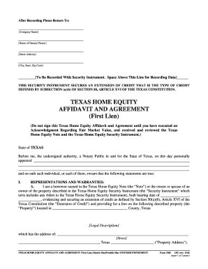  Form 3185 Texas Home Equity Affidavit and Agreement Fannie MaeFreddie Mac Uniform Instrument 2018