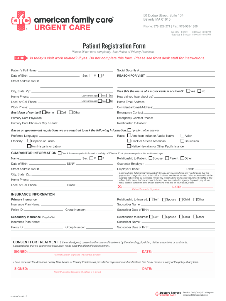  American Family Care Doctors Note 2015