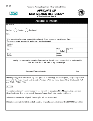  Nm Affidavit Residency 2016-2024