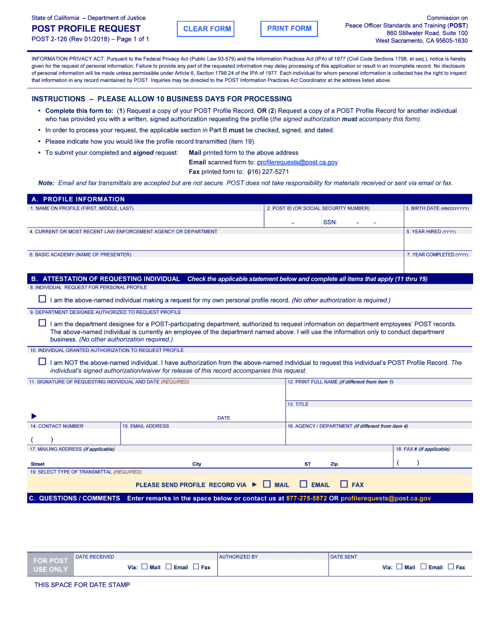  California Post Profile Request Form 2018-2023
