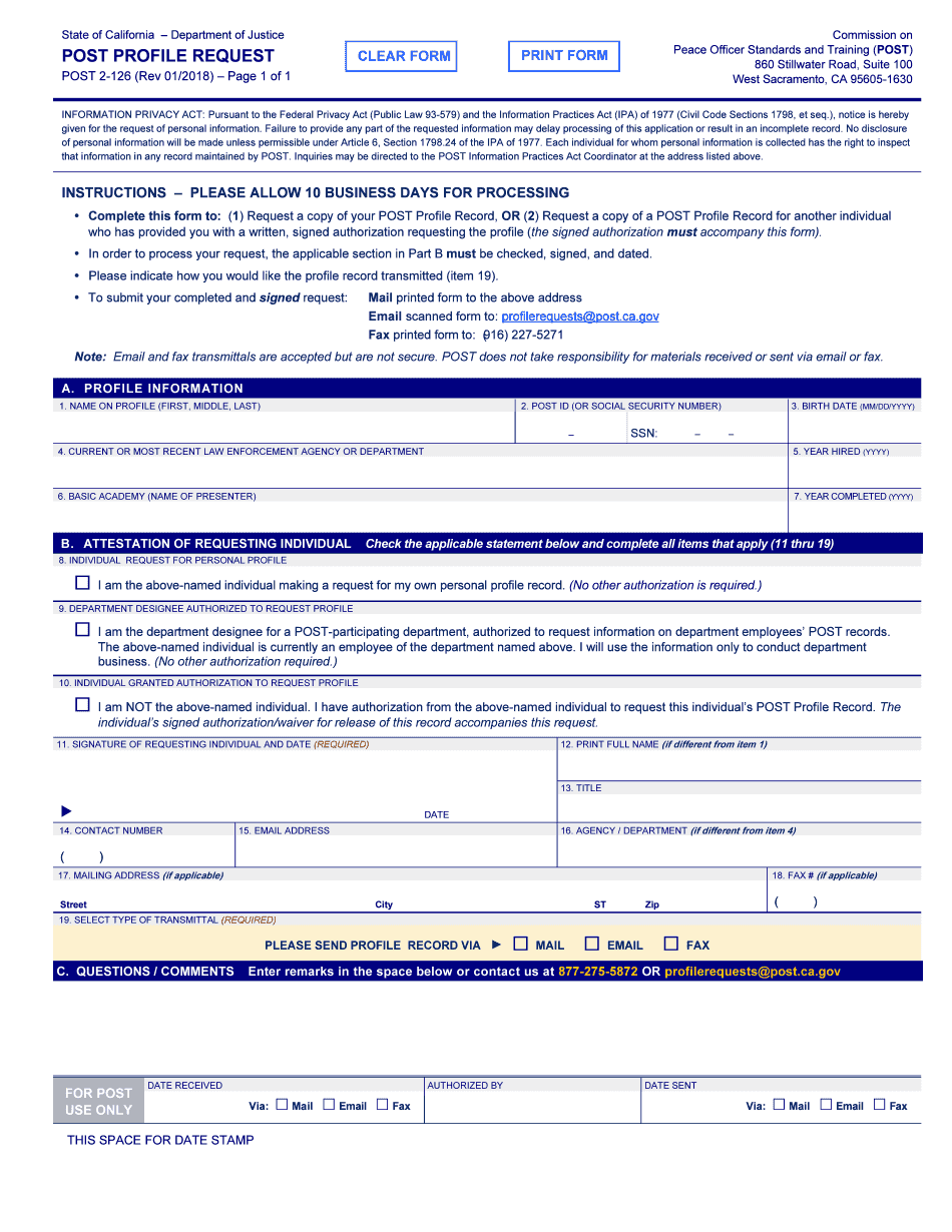  California Post Profile Request Form 2018-2024