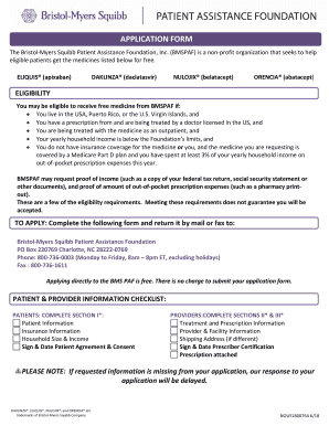  Bristol Myers Squibb Patient Assistance Foundation Application Form 2018