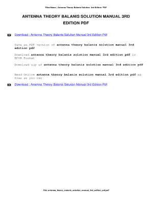 Antenna Theory Analysis and Design 3rd Edition Solution Manual PDF  Form