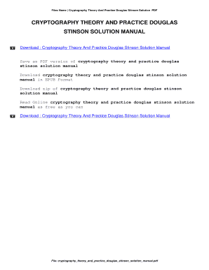 Cryptography Theory and Practice 4th Edition Solutions PDF  Form
