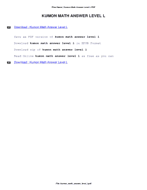 Kumon Level L Solution Book PDF  Form