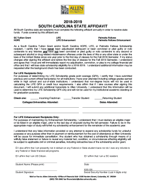  All South Carolina State Aid Recipients Must Complete the Following Affidavit Annually in Order to Receive State 2018-2024