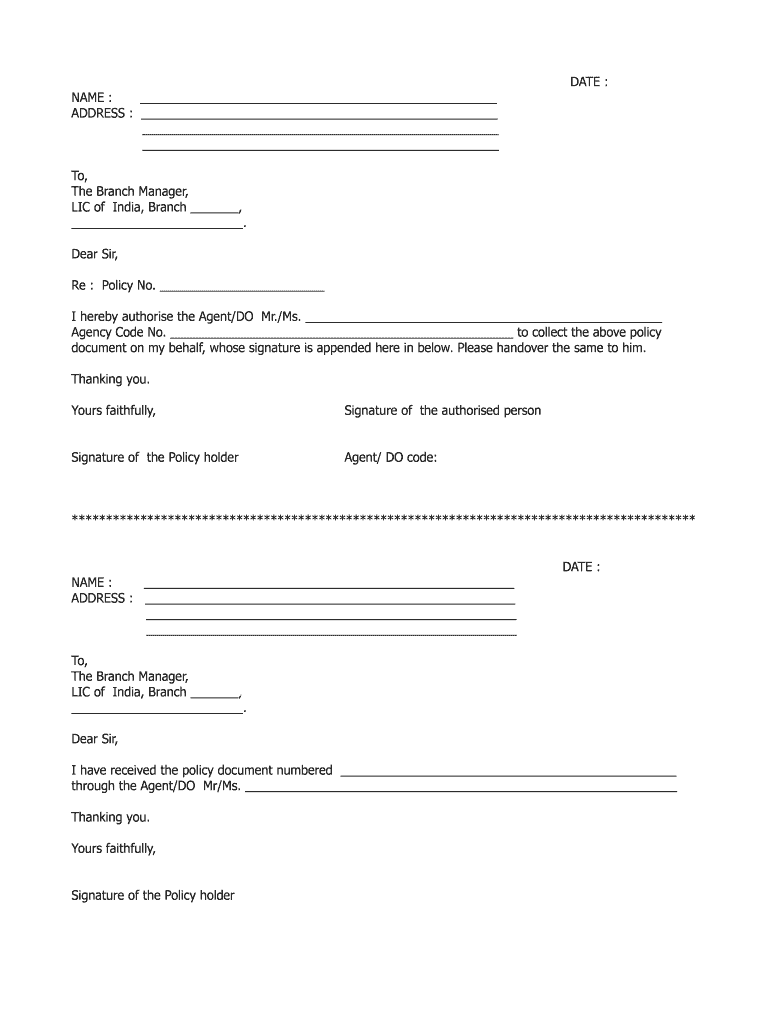 Lic Authorisation Letter  Form