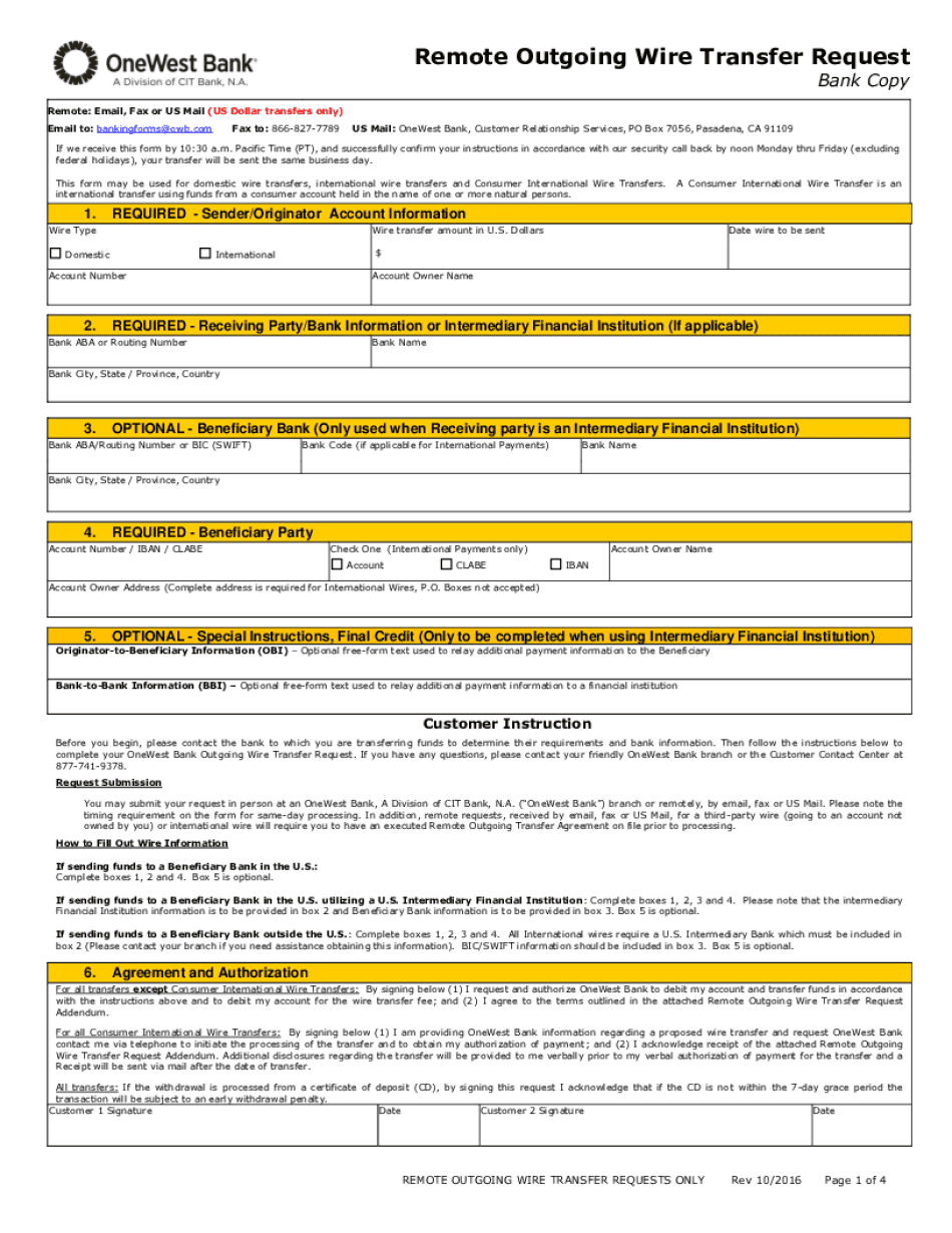  Forms Banking OneWest Bank 2016-2024