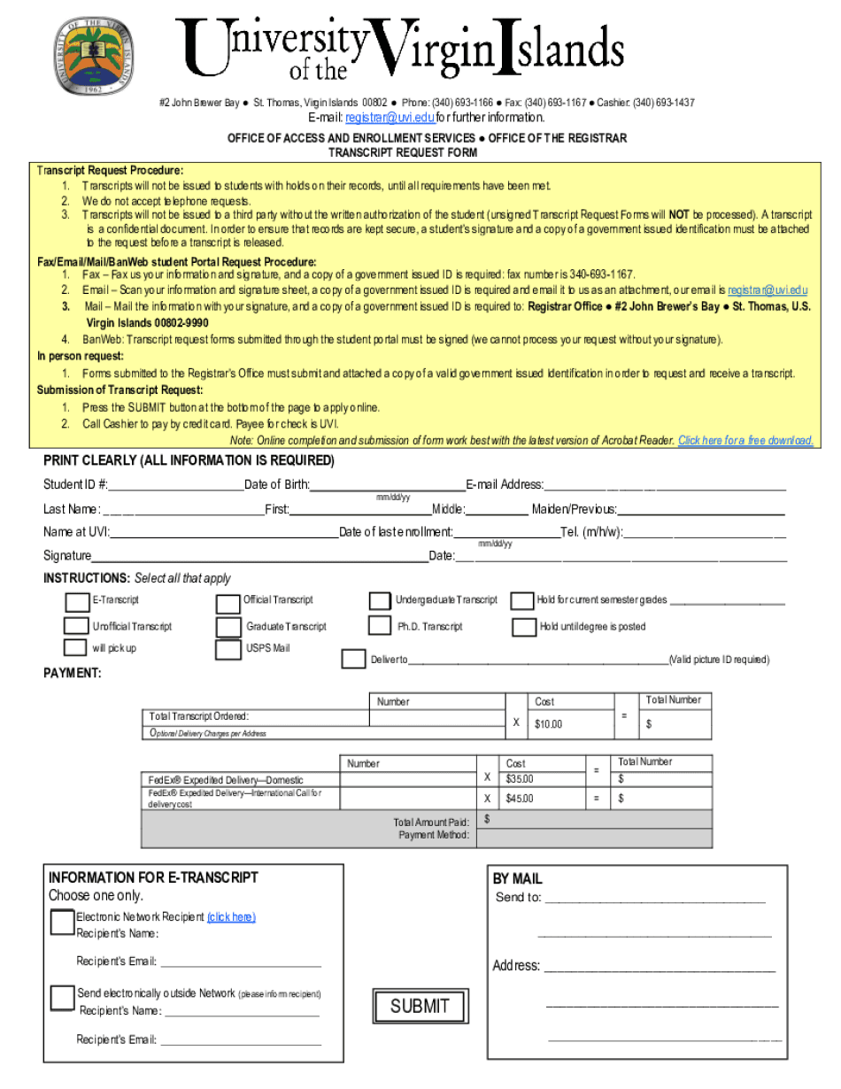 Certificate of Residency Form University of the Virgin Islands