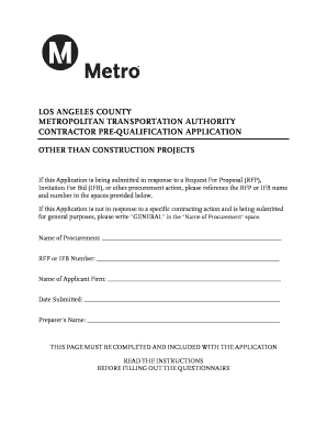 La Metro Prequalification  Form