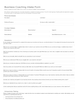 Business Coaching Intake Form