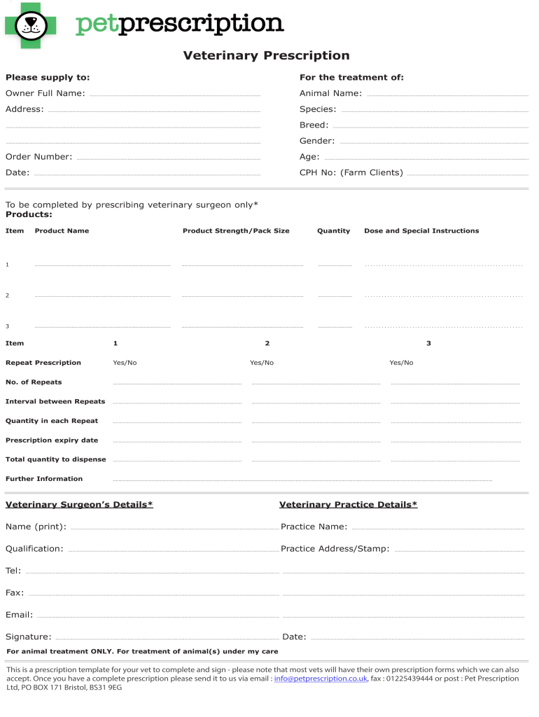 Veterinary Prescription Template  Form