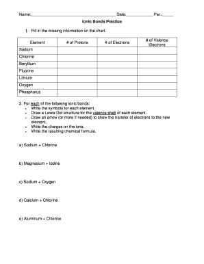 Covalent Bond Practice Answer Key  Form