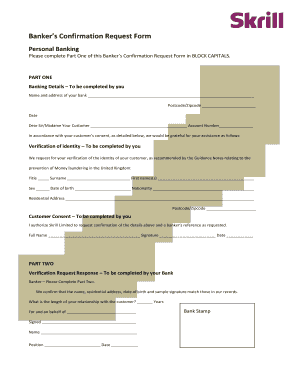 Banker's Confirmation Request Form Skrill