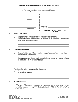  DR 450 Answer to Complaint for Custody 2018-2024