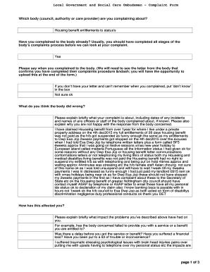 Local Government Ombudsman Complaint Form