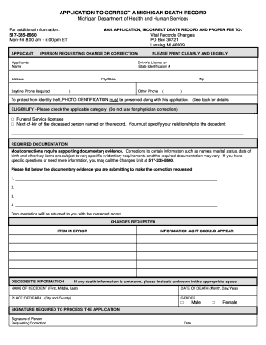  Michigan Death Certificate Example 2018-2024