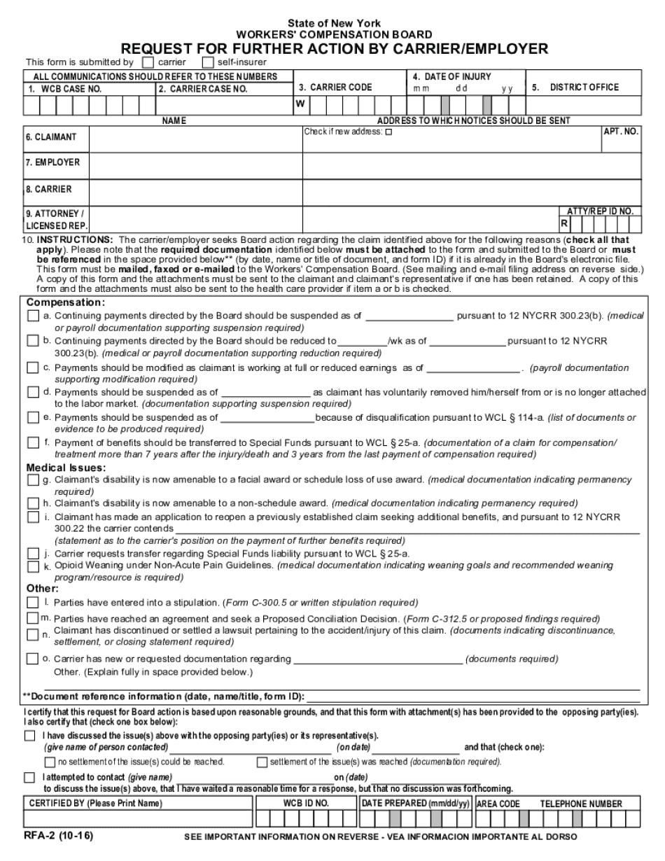  Request for Further Action by CarrierEmployer Form RFA 2 2016-2024