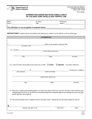  Affirmation under Sections 3189 &amp;amp; 31811 of the New York Vehicle and Traffic Law Affirmation 2015-2024