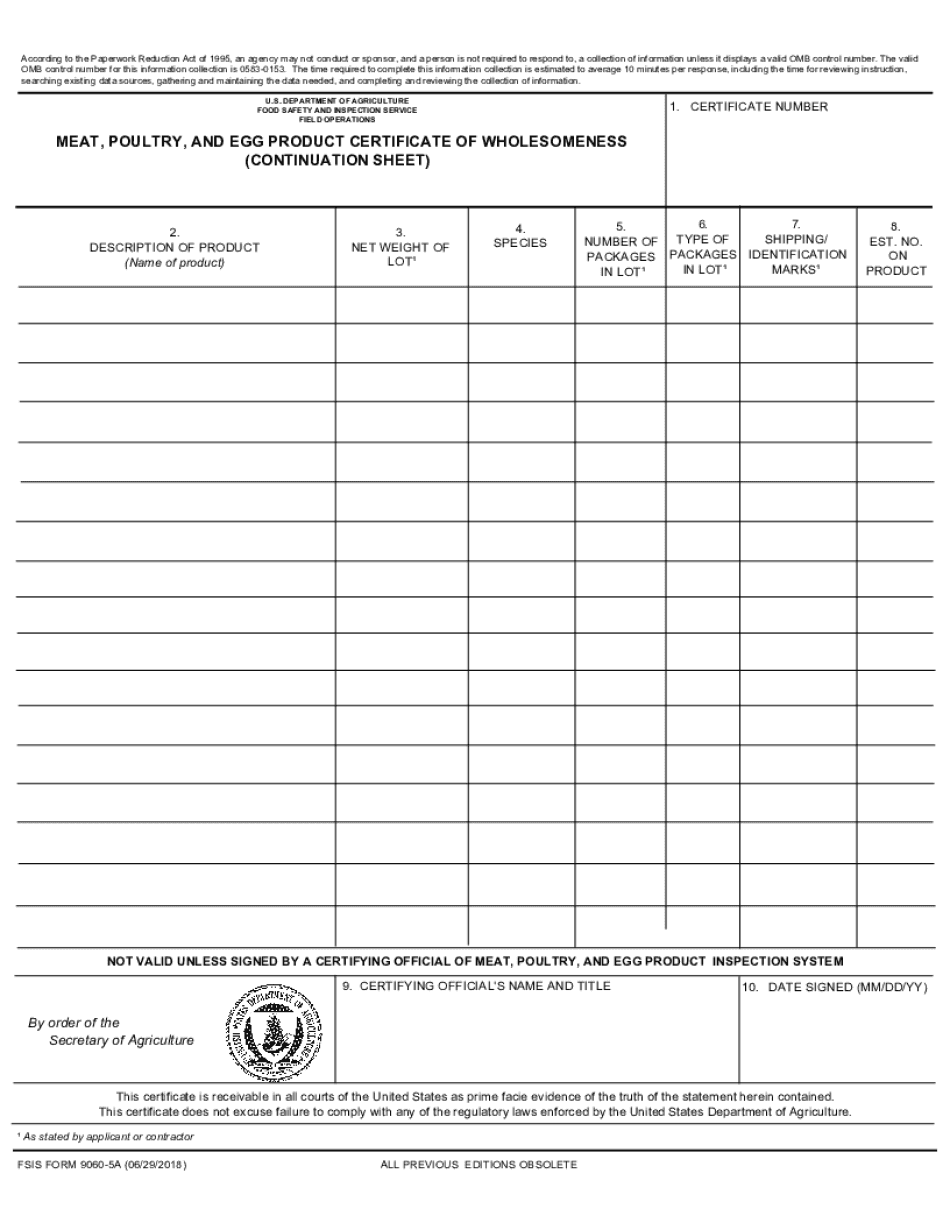 Continuation Sheet USDA Food Safety and Inspection Service  Form