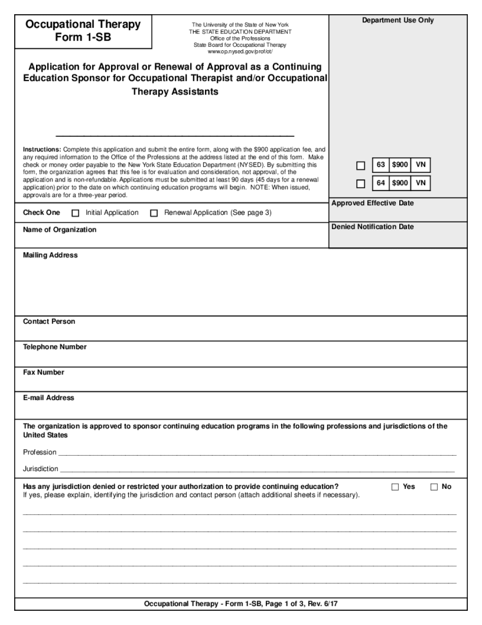 OTOTA Form 1 NYS Office of the Professions New York State