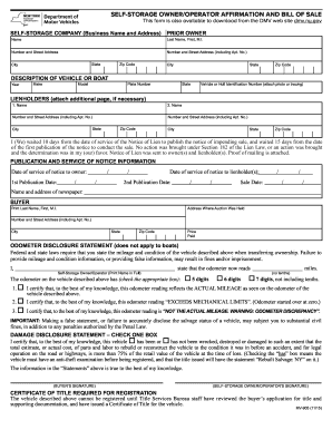  Self Storage OwnerOperator Affirmation and Bill of Sale Form 2015-2024