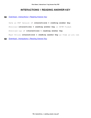 Interactions 1 Reading Answer Key PDF  Form