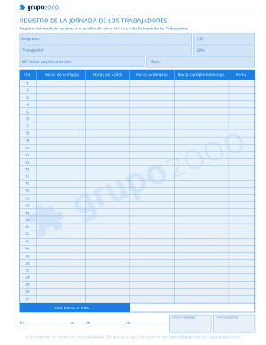 Descargar Modelo De Registro De Jornada Grupo2000  Form