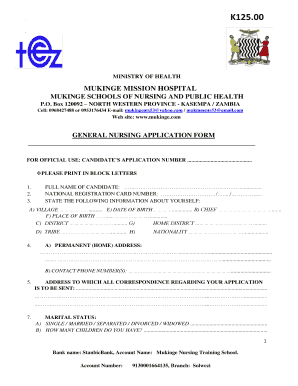 Mukinge School of Nursing Intake  Form