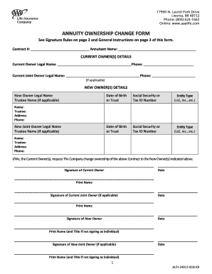 Transfer of Ownership 10136 AAA Life Insurance Company  Form