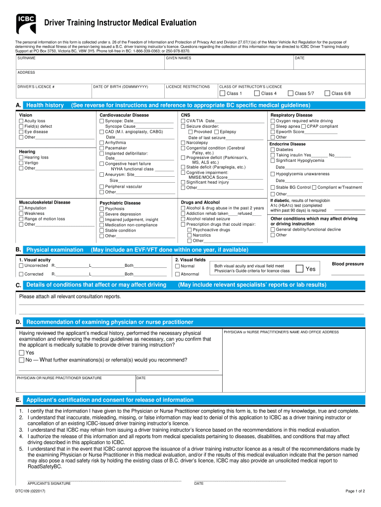 Instructor Medical Evaluation DTC109  Form