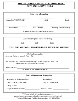 Fort Hood Outprocessing  Form