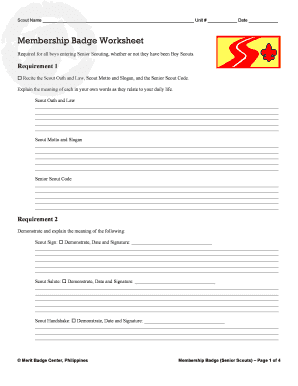 Membership Badge Worksheet  Form