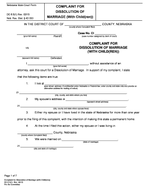  Complaint for Dissolution of Marriage with Children 2015