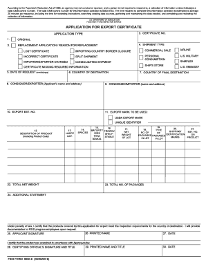 Application for Export Certificate  Form