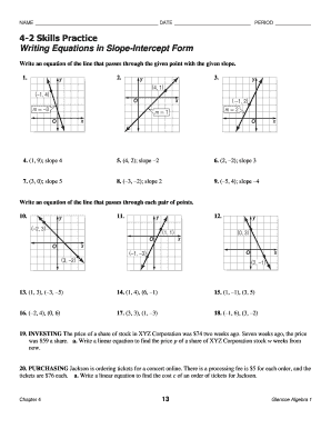 4 2 Skills Practice Writing Equations in Slope Intercept Form