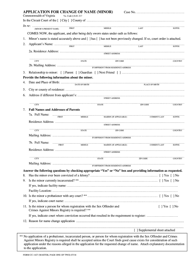  Virginia Minor Form 2018-2024