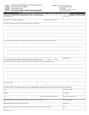  Mo Healthnet Exception Request Form 2016-2024