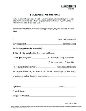  Harris Health System Support Form 2017-2024