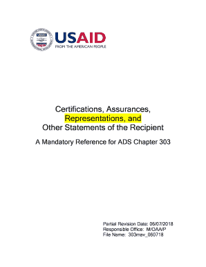  Certifications, Assurances, Representations, and Other Statements of the Recipient a Mandatory Reference for ADS Chapter 303 2020-2024