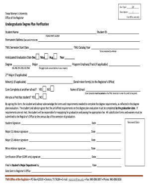 Undergraduate Degree Plan Verification  Form