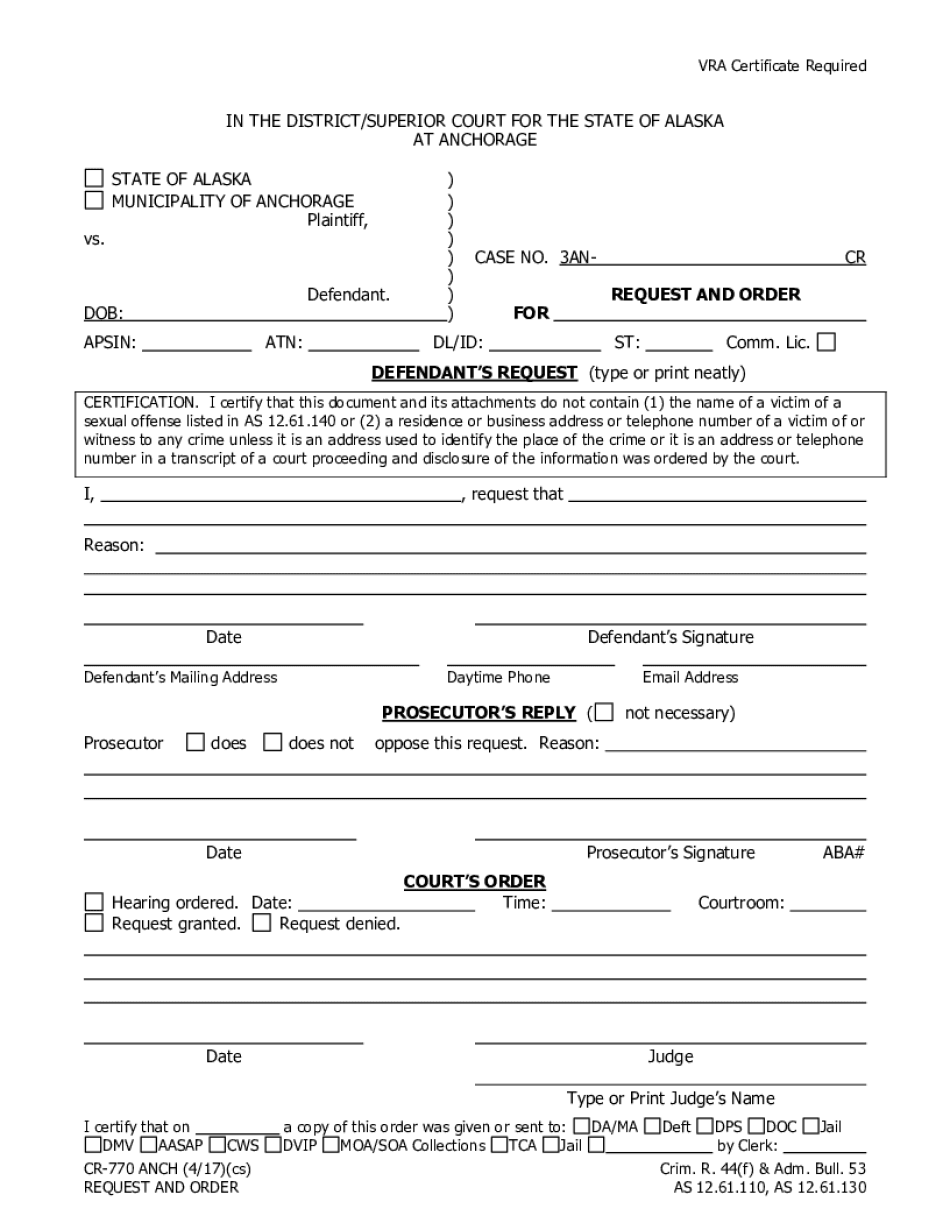  CR 770 ANCHRequest and Order Criminal Forms 2017