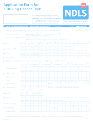 Application Form for a Driving Licence D401 NDLS