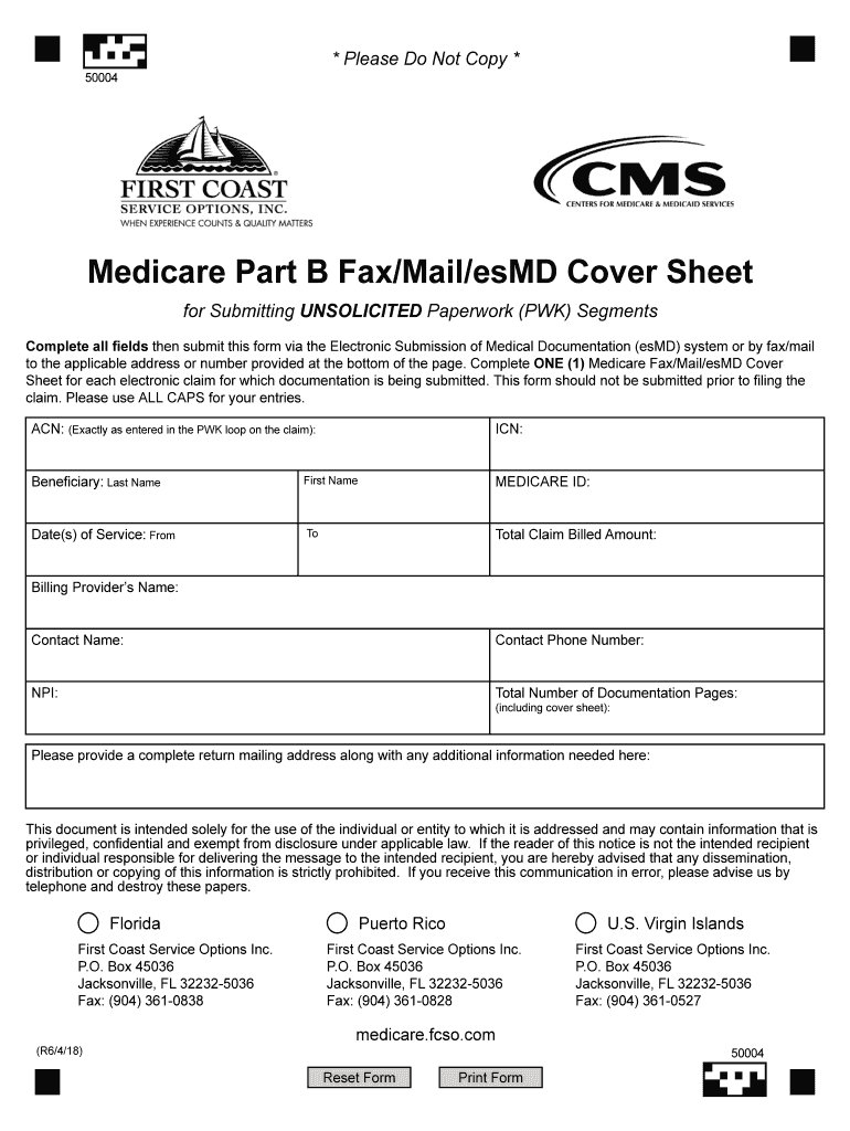 Medicare Part B Fax Cover Sheet  Form